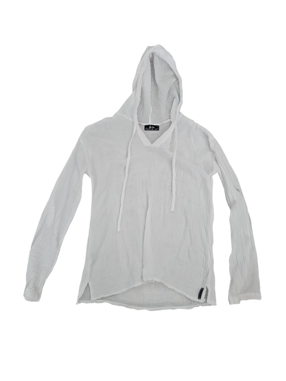 Blanc Du Nil Women’s White 100% Cotton Pullover Top Roll Tab Sleeve Beach French